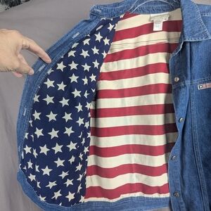 Coldwater Creek Small American Flag Lined Jean Jacket Vintage Excellent Cond.